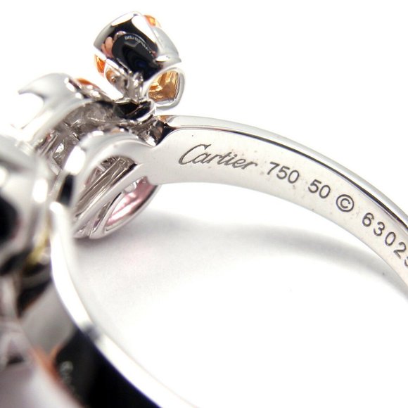 Authentic CARTIER Sorbet 18k White Gold Diamond Tourmaline Sapphire Ring Size 50 - Picture 6 of 9